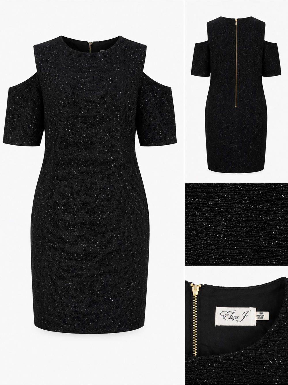 Eliza J Black Sparkle Cold Shoulder Midi Dress Size 18W Plus Size Cocktail
